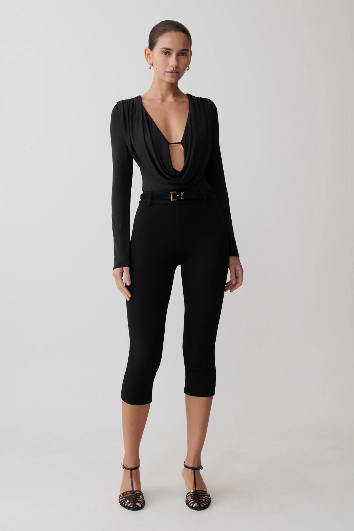 Ren Cowl Long Sleeve Slinky Bodysuit Black