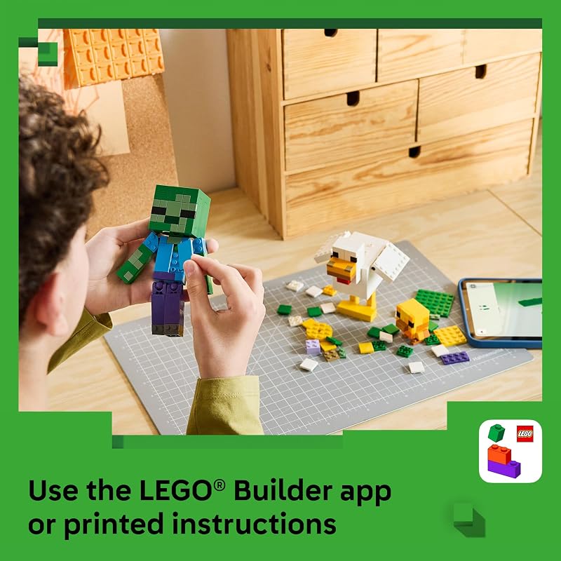 LEGO Minecraft Chicken Jockey 21582 Building Toys for Boys Girls Ages 9 Display for Bedroom 344 pieces Gift for Birthdays