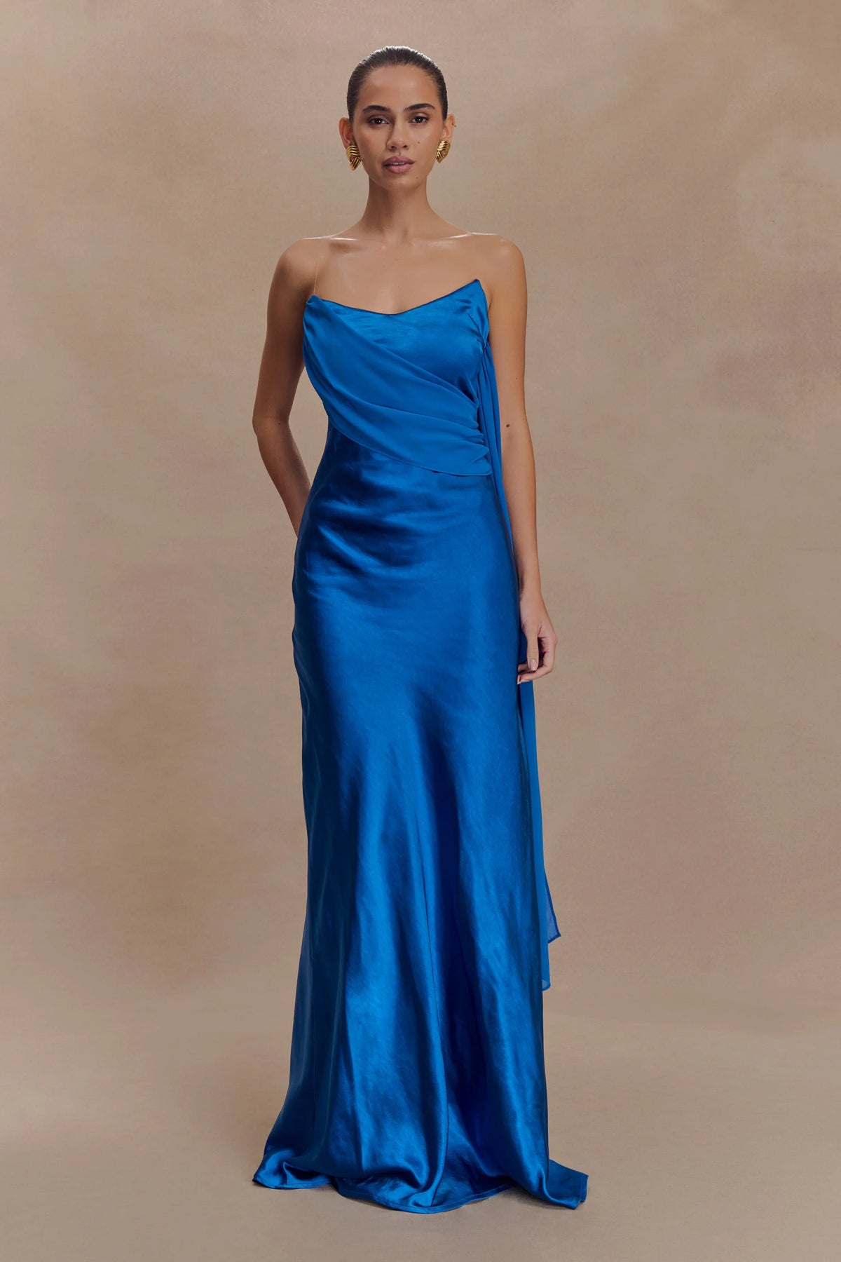 Carah Satin And Chiffon Maxi Dress Cobalt