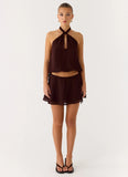 Everywhere I Go Mini Skirt Chocolate