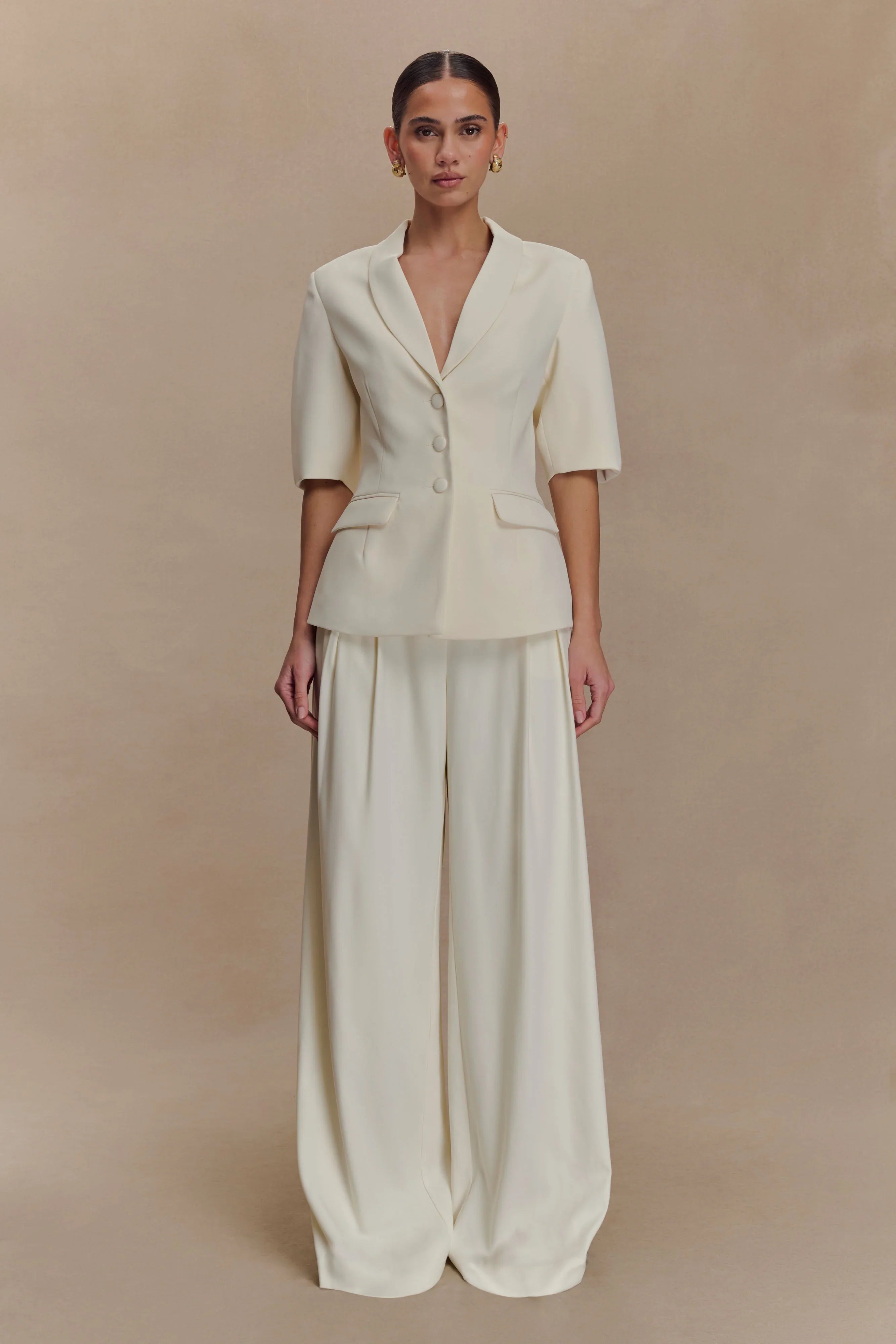 Opal Puff Sleeve Suiting Top Ivory