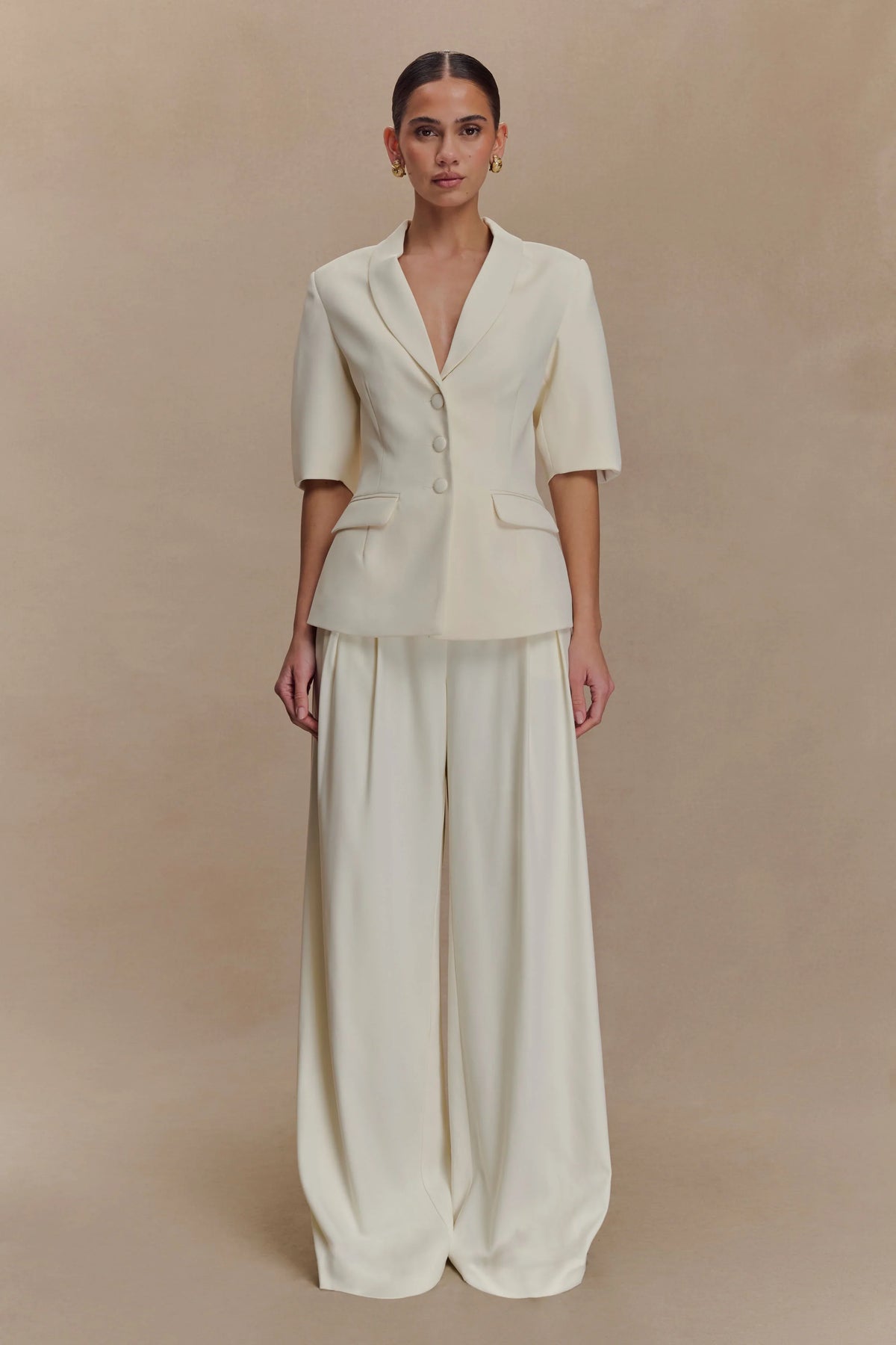Opal Puff Sleeve Suiting Top Ivory
