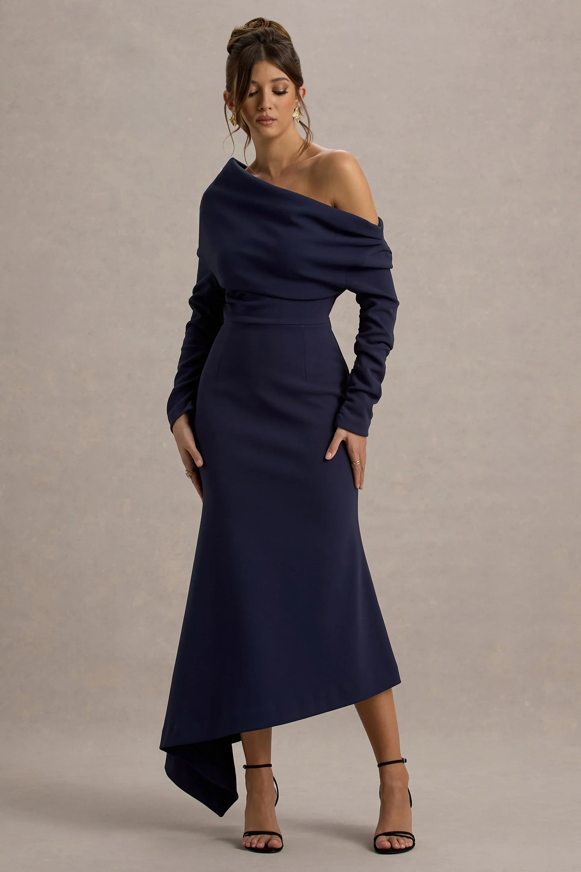 Lou Navy One Shoulder Asymmetric Maxi Dress