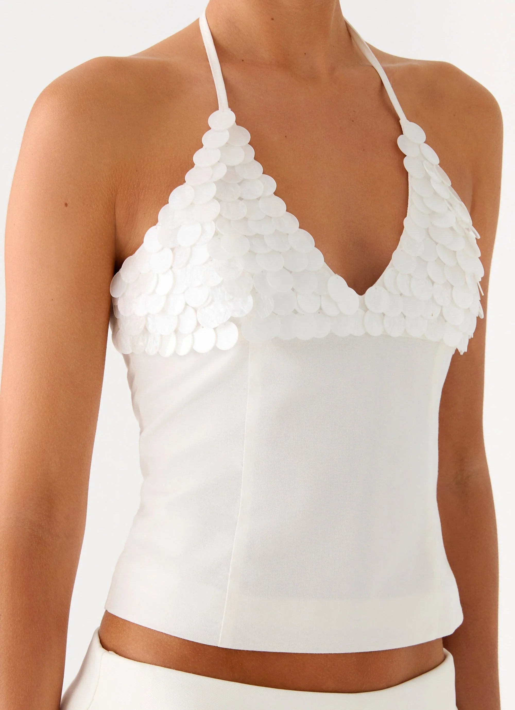 Lori beaded Halter Top Ivory