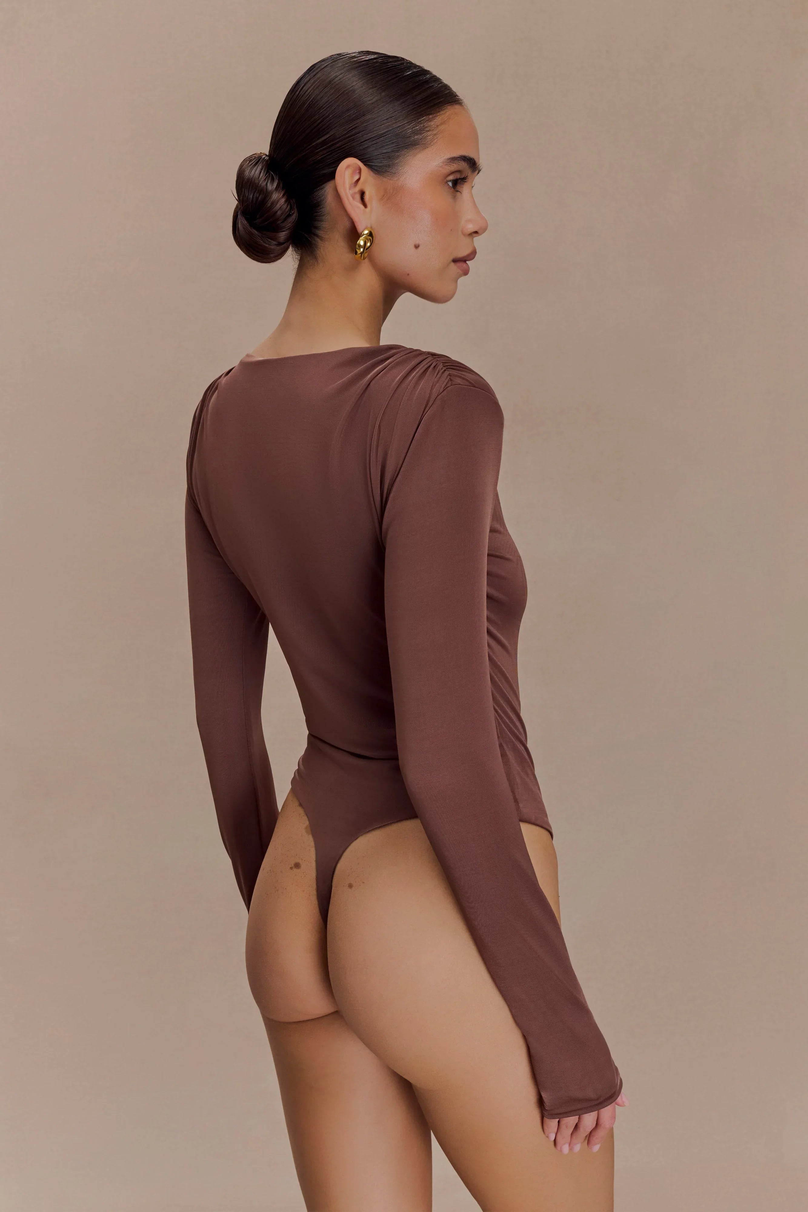 Elsie Shoulder Pad Bodysuit Chocolate