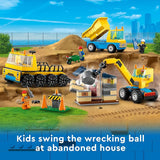 LEGO City Construction Trucks and Wrecking Ball Crane 60391 Building Toy Set for Toddler Kids Ages 4 Includes 3 Construction Vehicles an Abandoned House and 3 Minifigures for Pretend Play