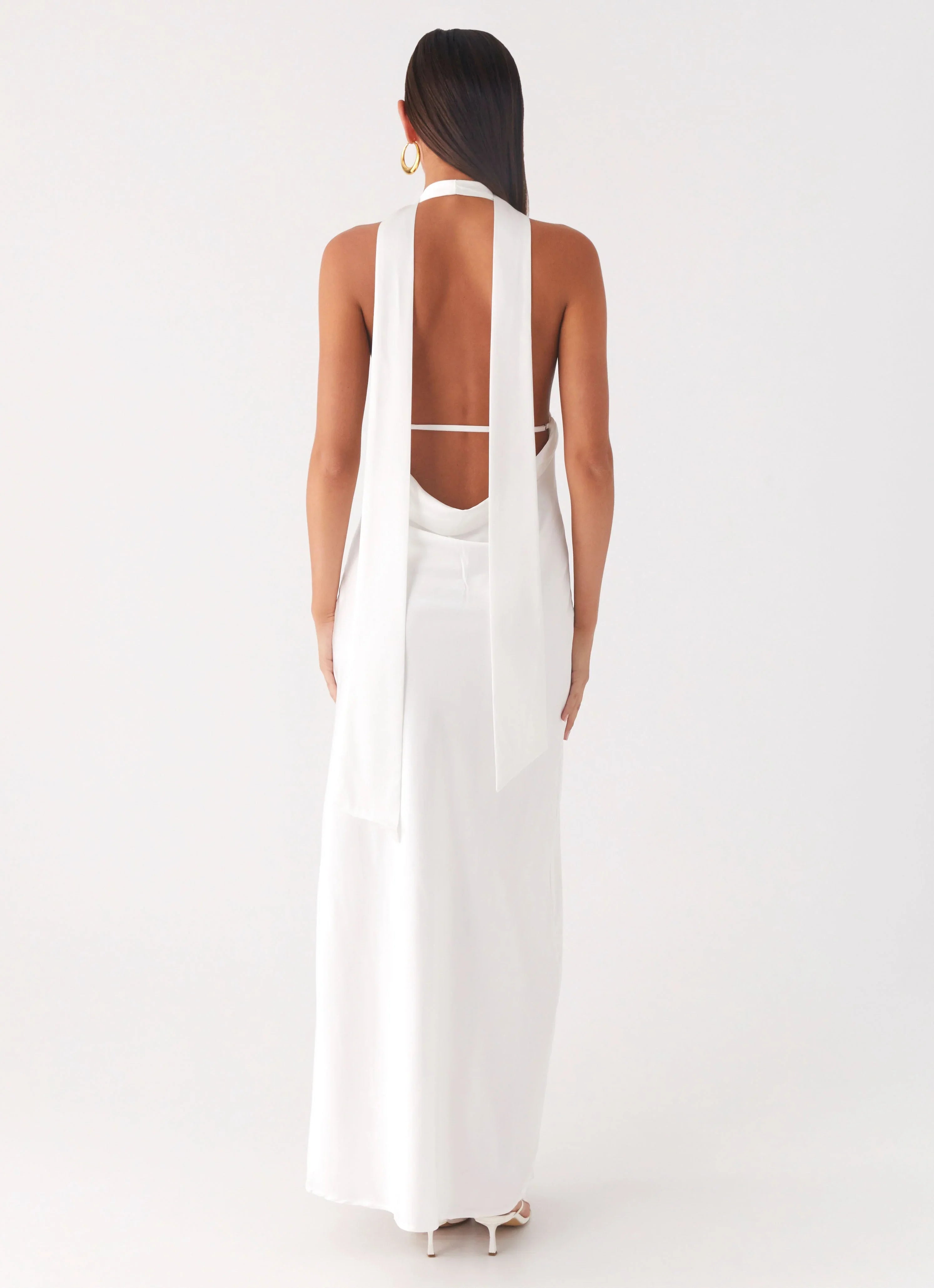 Alicia Satin Halter Maxi Dress White