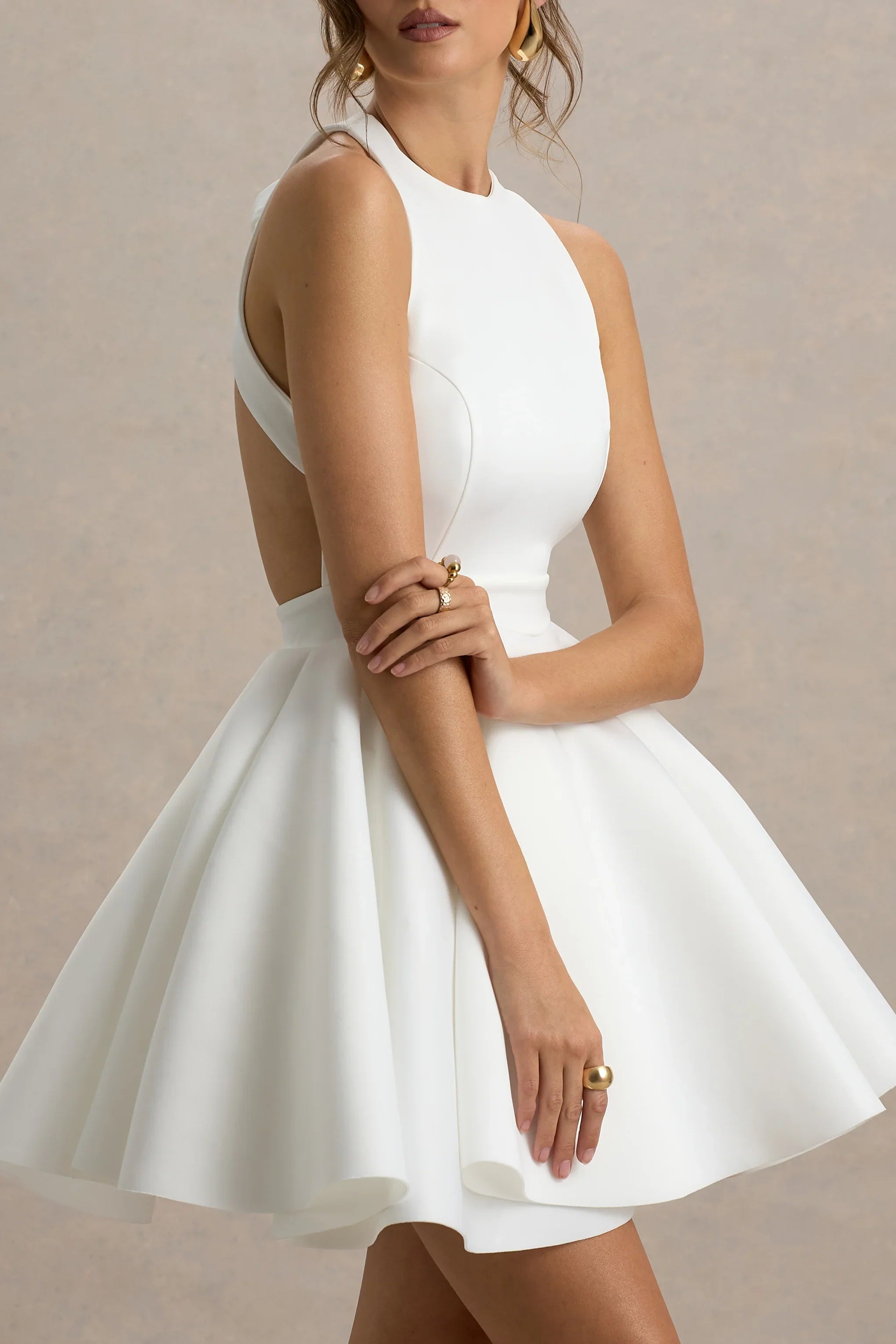 Waverly White Racer Neck Sleeveless Skater Mini Dress