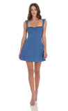 Lace Trim Wide Strap Dress in Blue