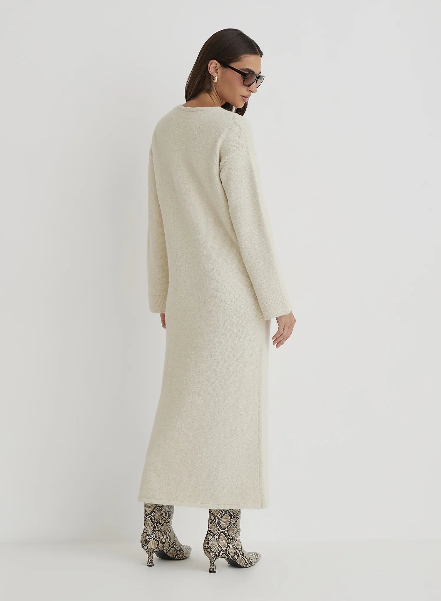Cream V Neck Knitted Maxi Dress