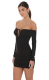Plunge Off Shoulder Bodycon Dress in Black