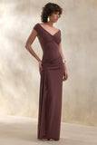 Petronia Brown V Neck Maxi Dress With Wrap Detail