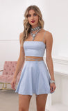 Satin Snakeprint Print A line Set in Dusty Blue