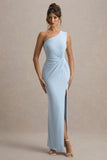 Galene Powder Blue Asymmetric Wrap Maxi Dress