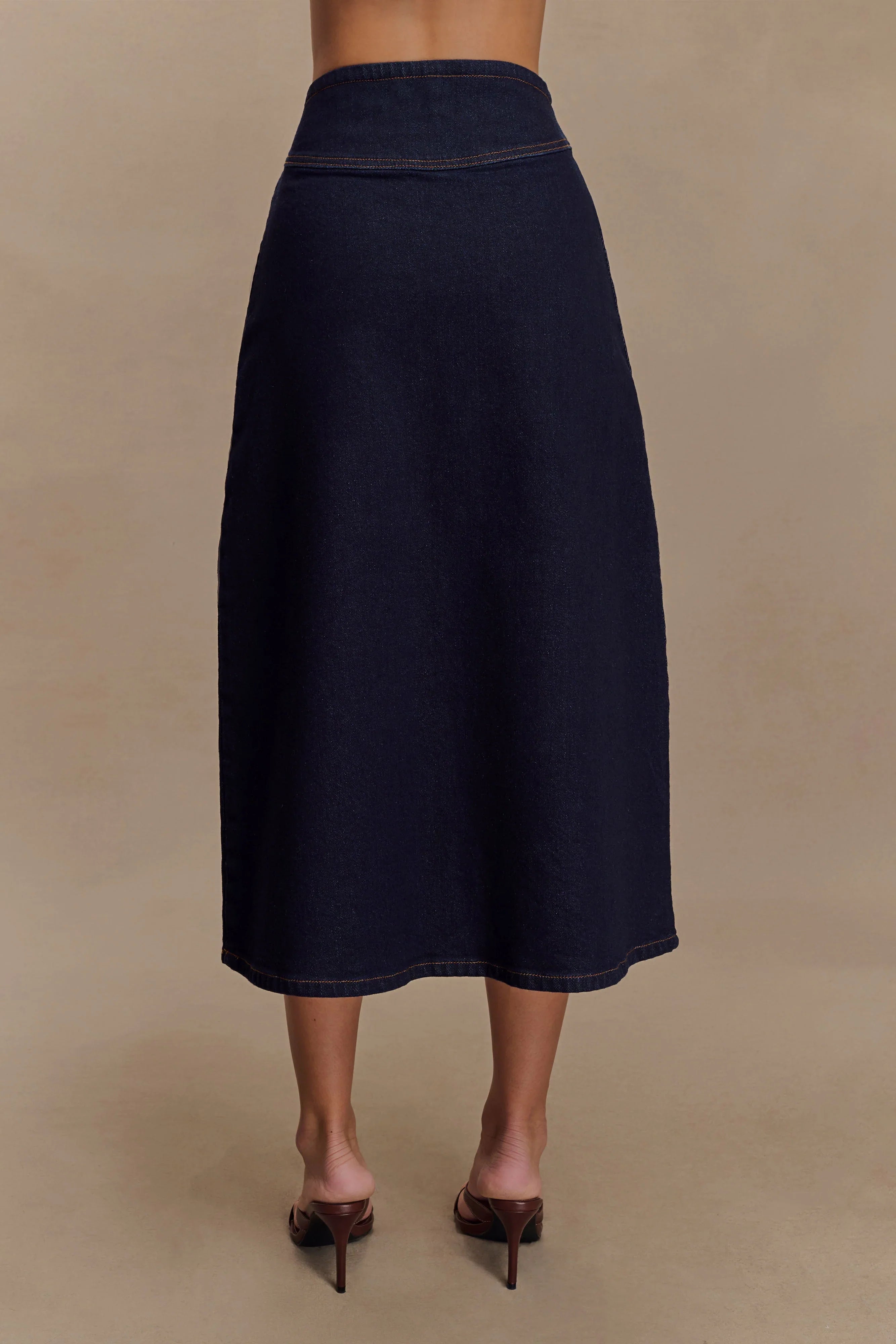 Cecilia Denim A Line Midi Skirt Indigo Blue