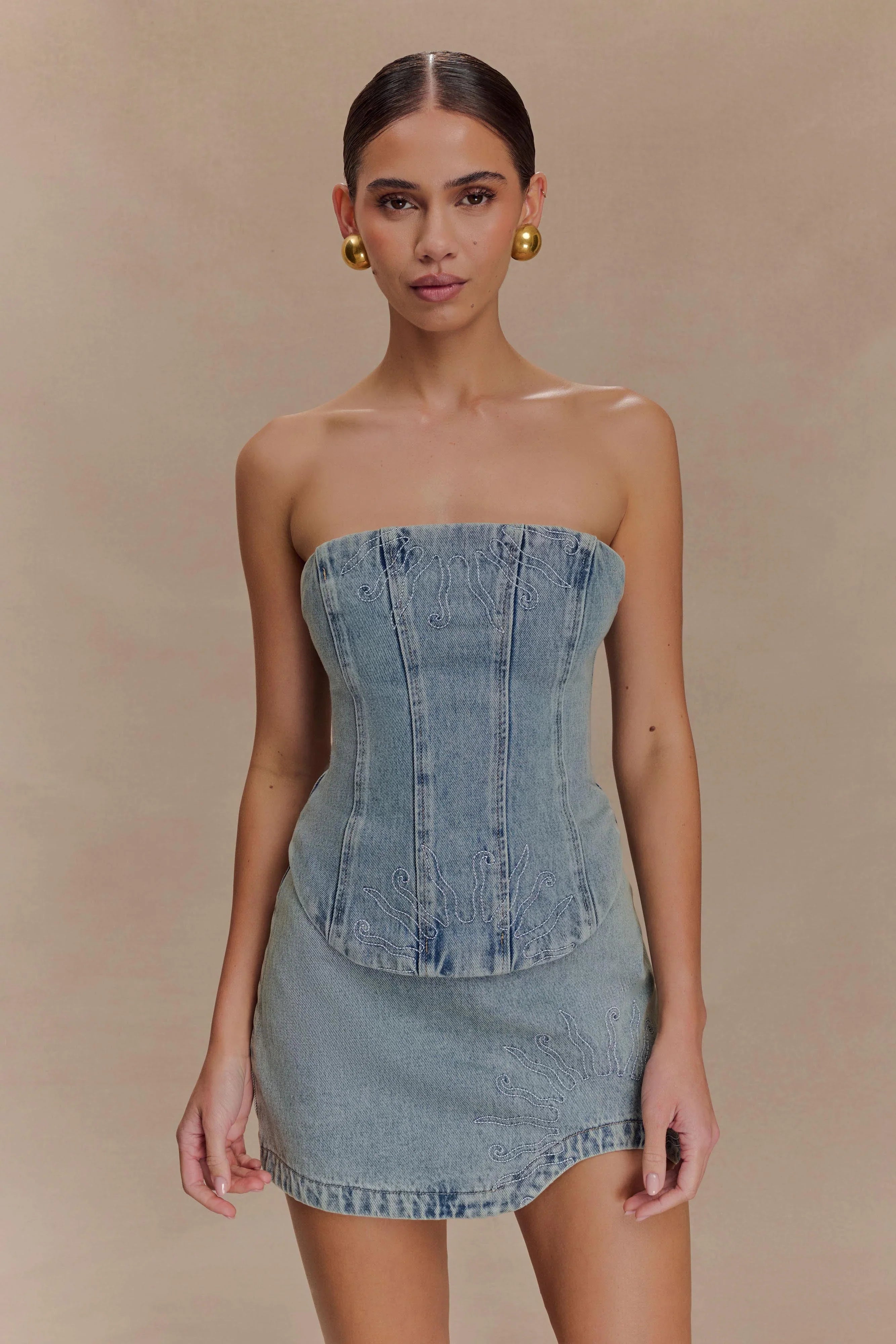 Alessia Embroidered Denim Mini Skirt Light Vintage