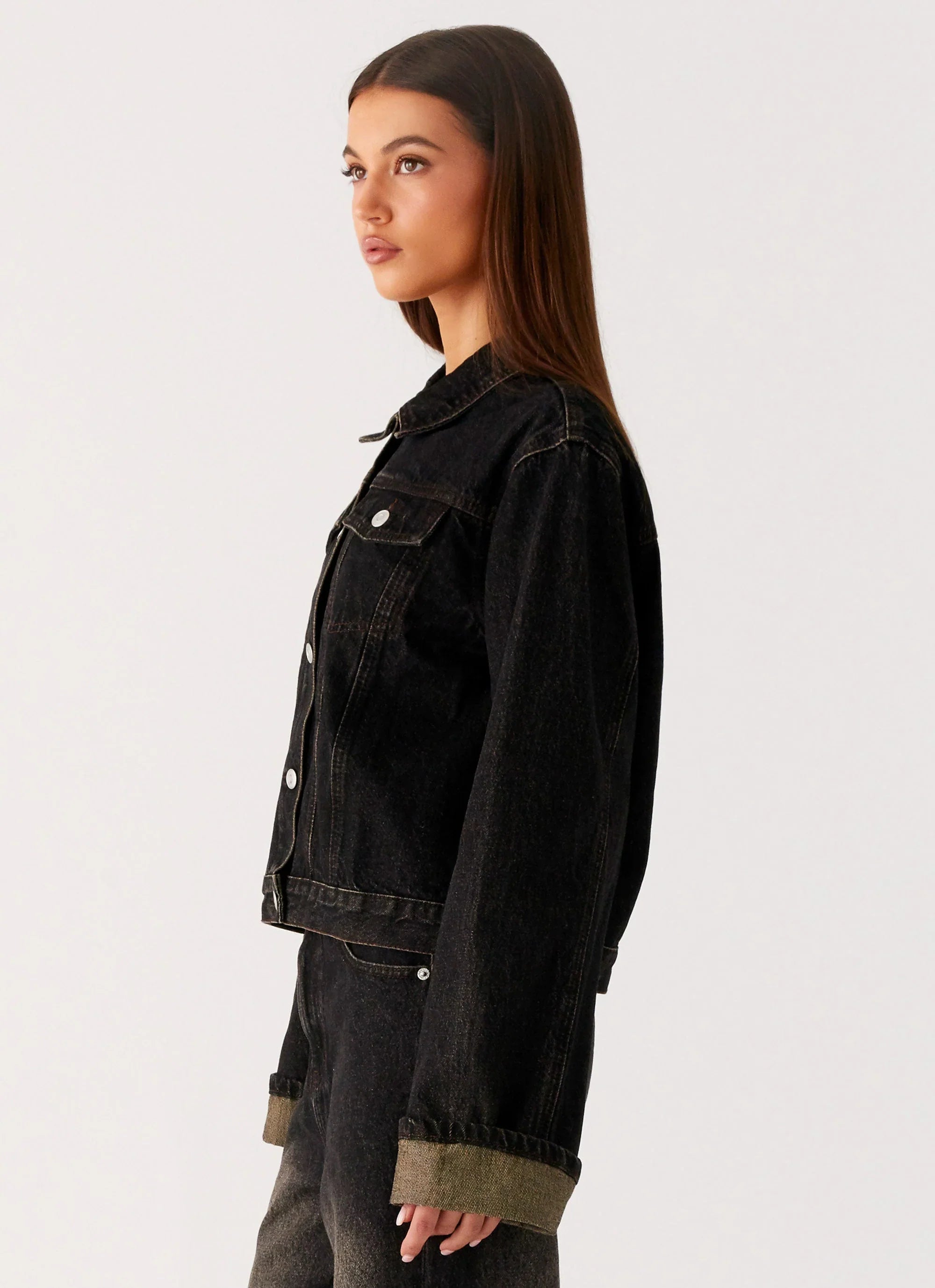 Back Again Oversized Denim Jacket Acid Charcoal