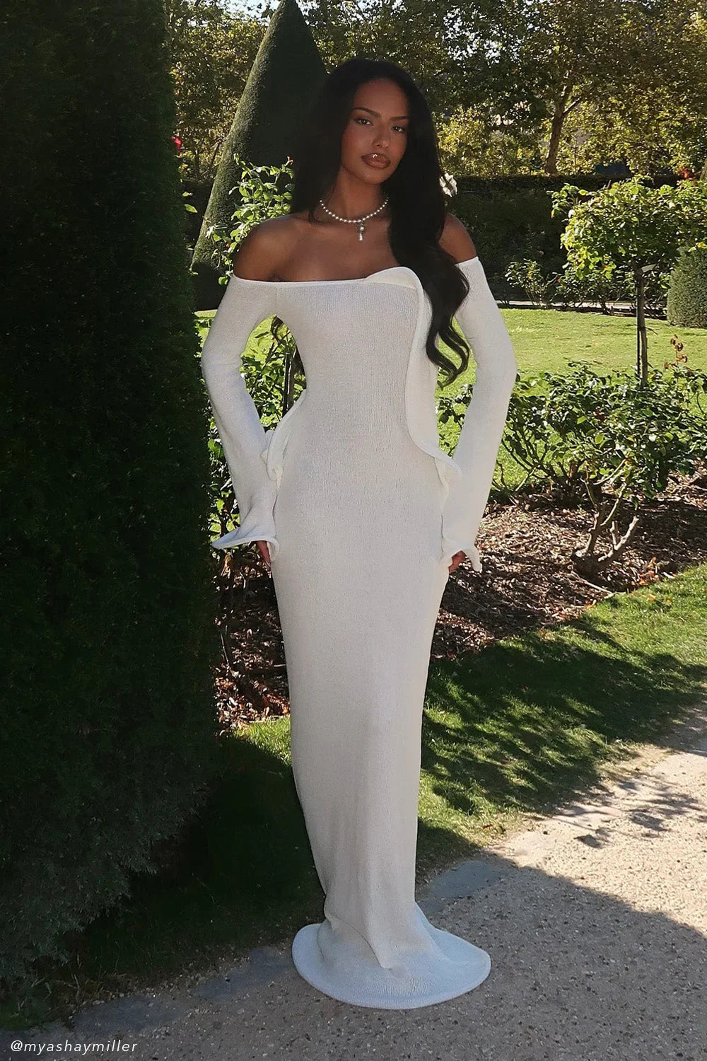 Sandrine Off Shoulder Knit Maxi Dress White
