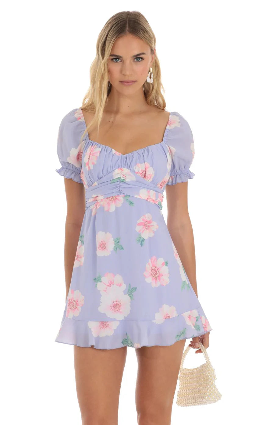 Floral Fit and Flare Dress in Purple