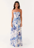 Tayla Linen Maxi Dress Serene Sky Floral