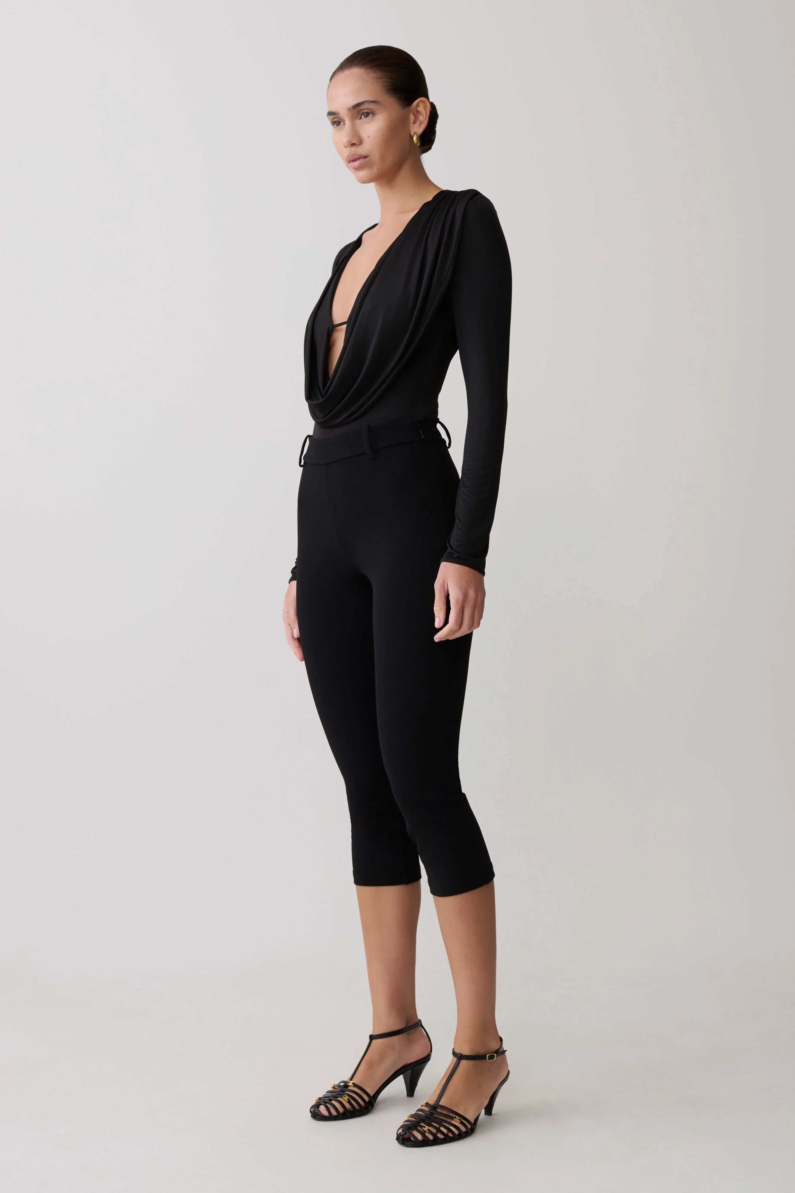 Ren Cowl Long Sleeve Slinky Bodysuit Black