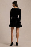Beloved Black Velvet Embellished Square Neck Mini Dress