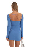 Rhinestone Long Sleeve Party Dress in Blue