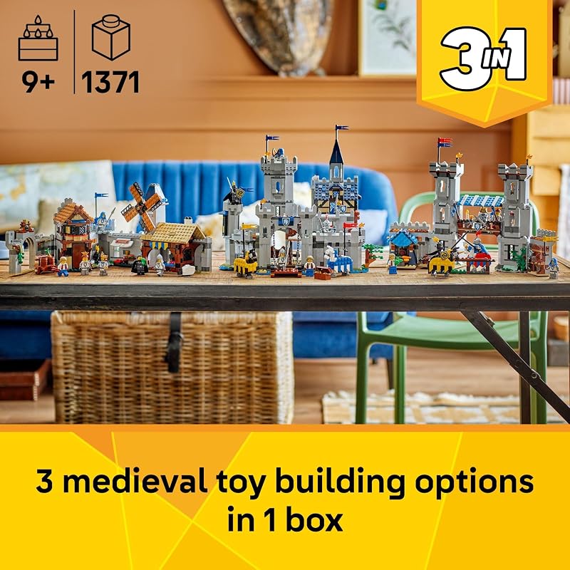 LEGO Creator 3 in 1 Medieval Horse Knight Castle Toy for Kids Building Blocks Learning Toy for Boys Girls Ages 9 3 Storytelling Building Sets in 1 Gift for Birthdays 31168