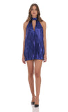 Metallic Pleated Shift Dress in Blue