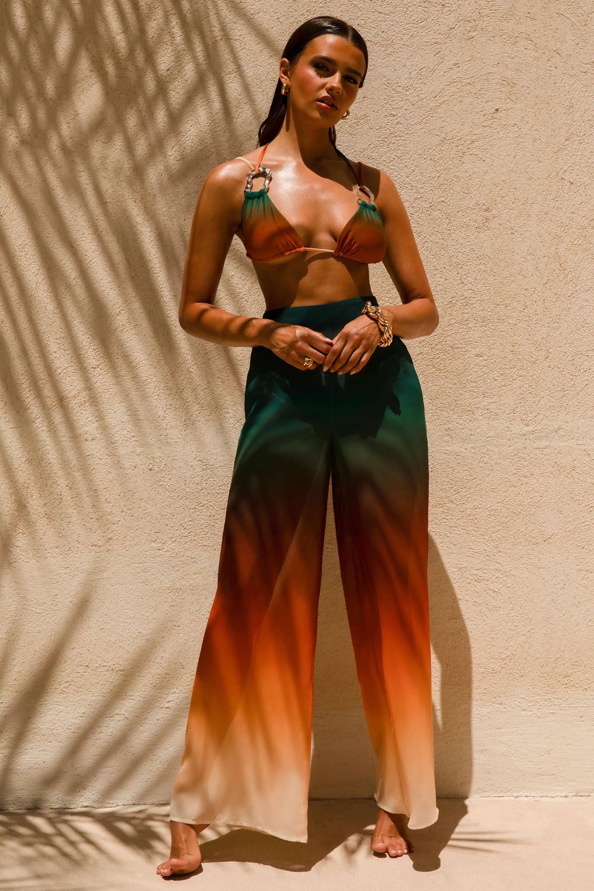 Farretti Ombre Print Chiffon Wide Leg Trousers
