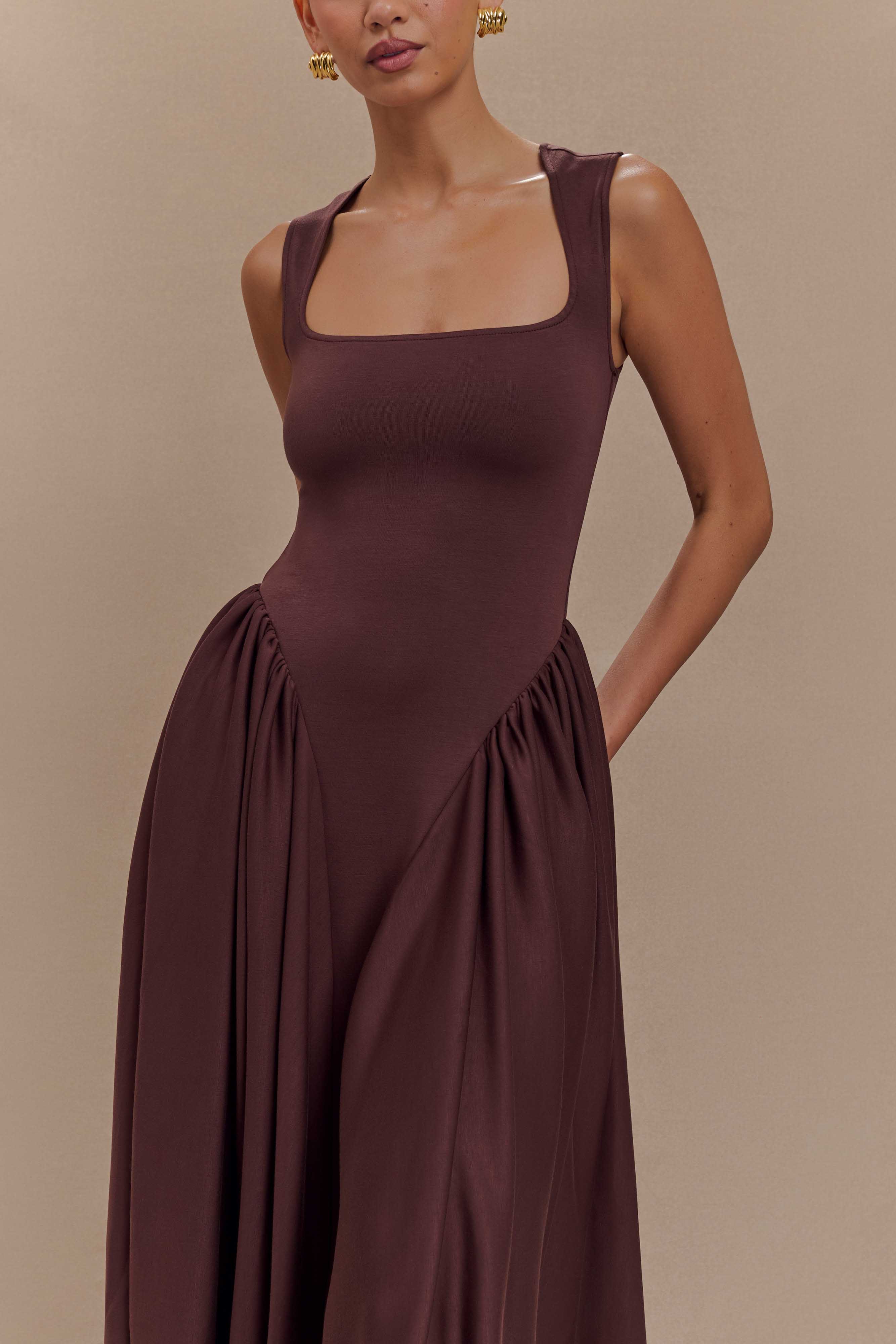 Sharon Scuba Jersey Midi Dress Cacao Brown