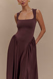 Sharon Scuba Jersey Midi Dress Cacao Brown