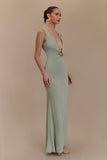 Beck Plunge Maxi Dress With Floral Hardware Basil
