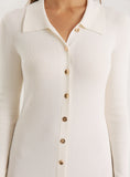 Off White Collared Button Down Knitted Dress