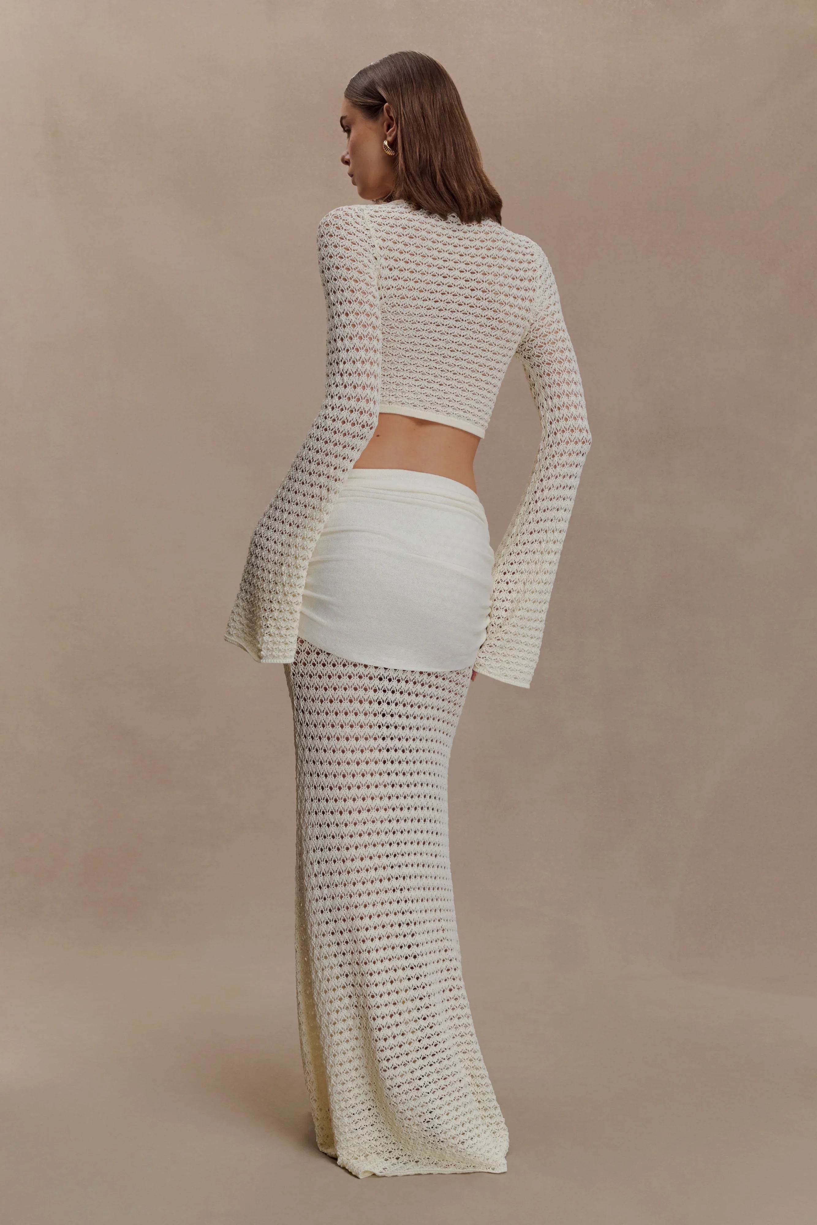 Mania Crochet Maxi Skirt With Hardware Ivory