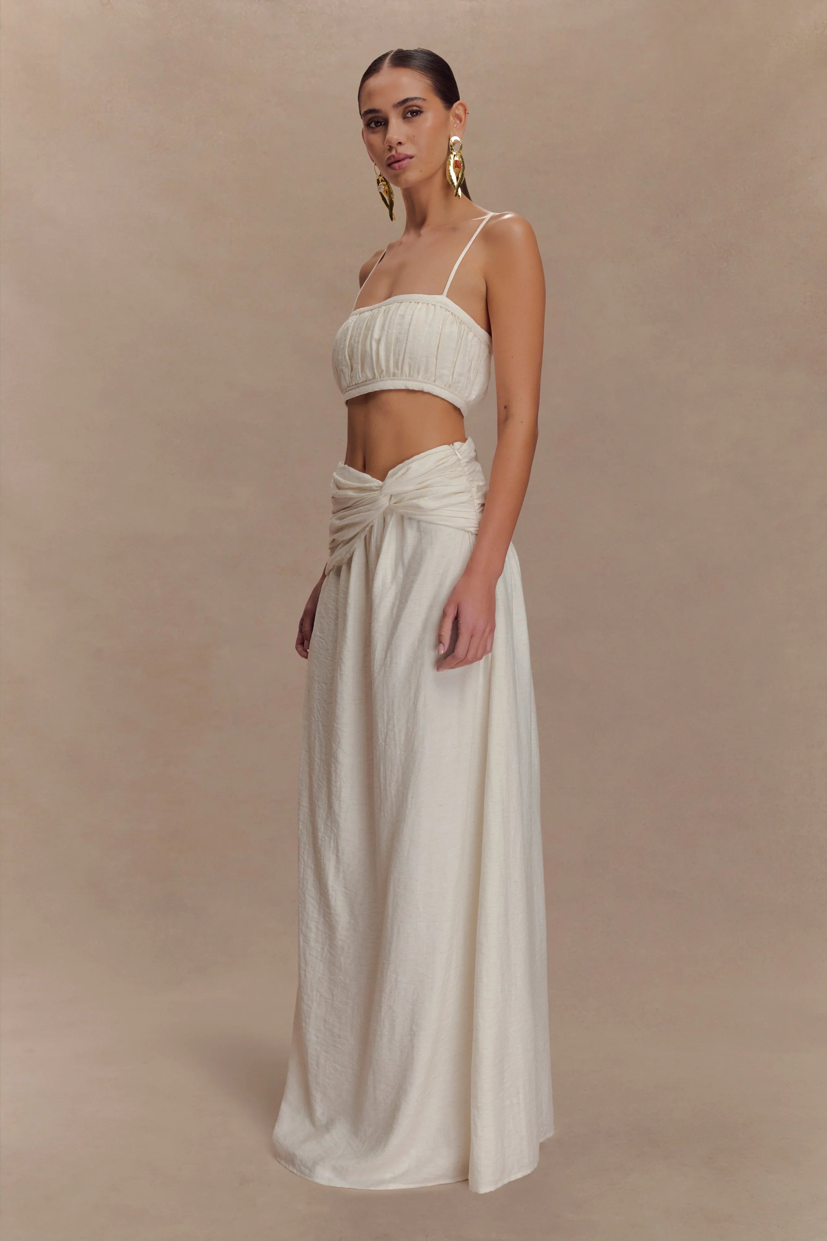 Scottie Shirred Linen Bandeau Oat Marle