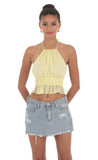 Shimmer Halter Open Back Top in Yellow