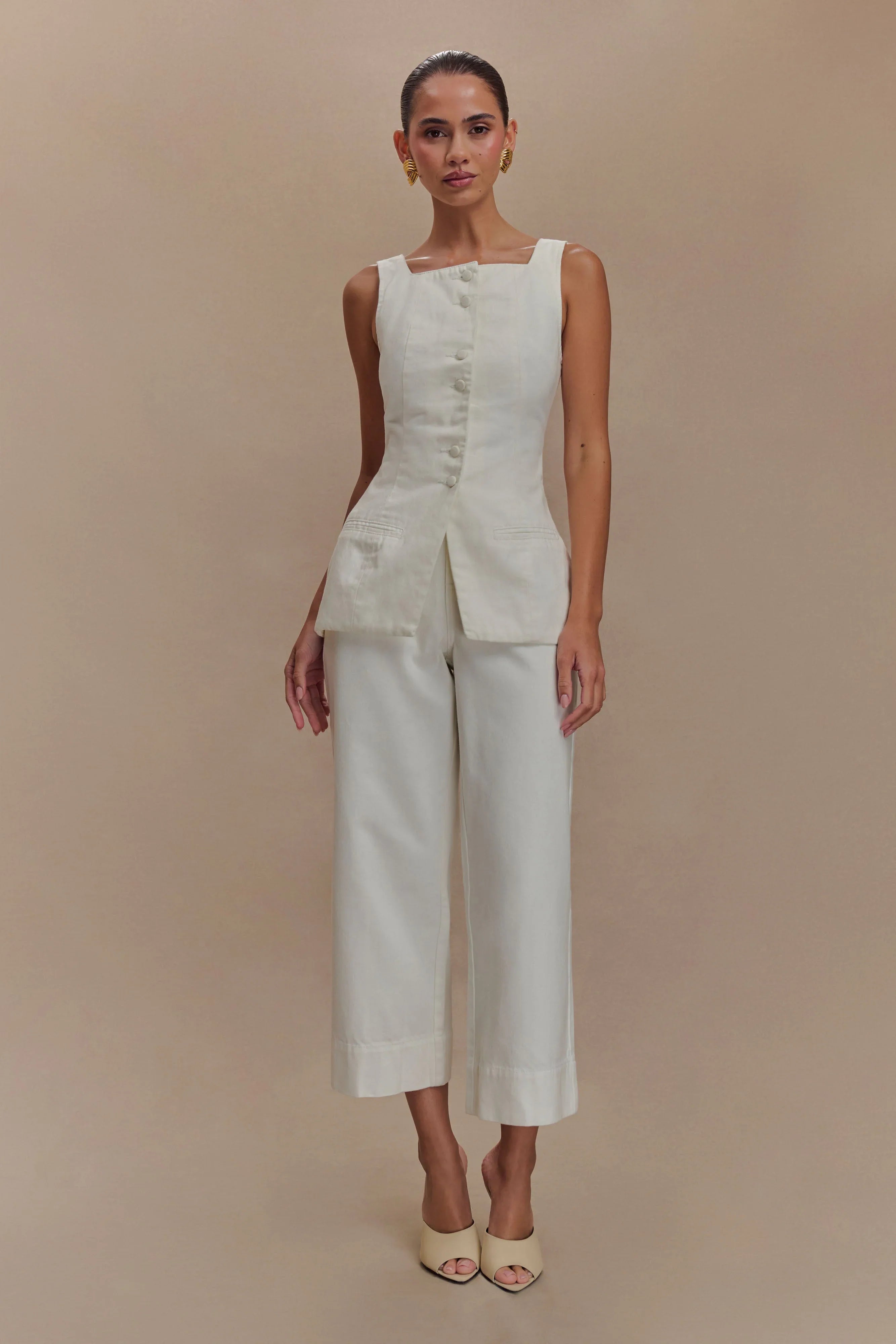 Kaitlyn Cropped Wide Leg Jeans White