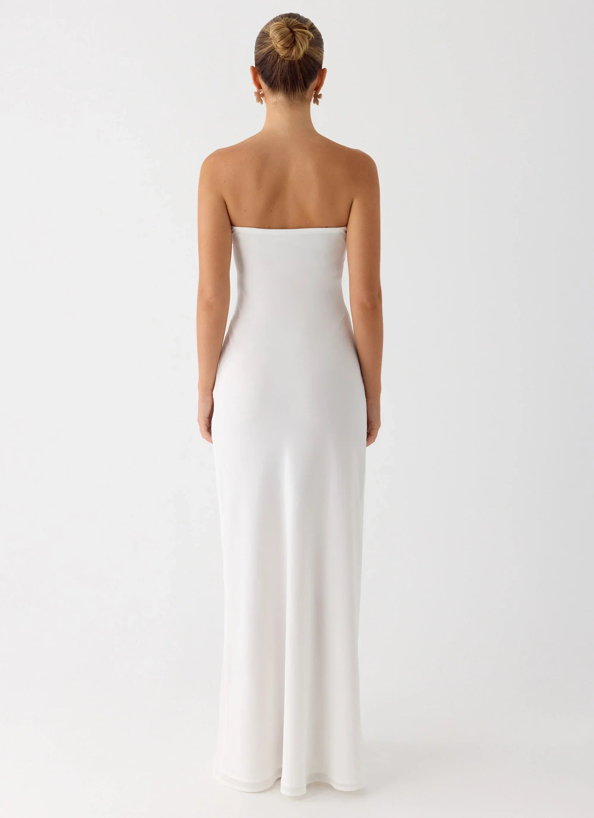 Sassafras Beaded Flower Strapless Maxi Dress White