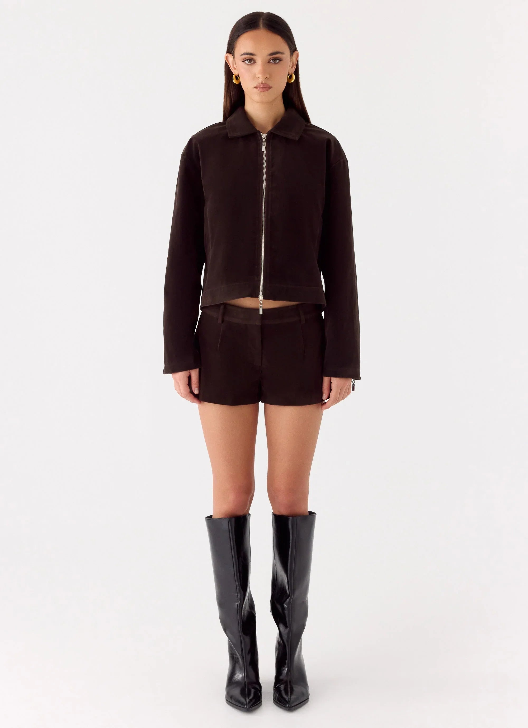 Jeremy Faux Suede Shorts Chocolate