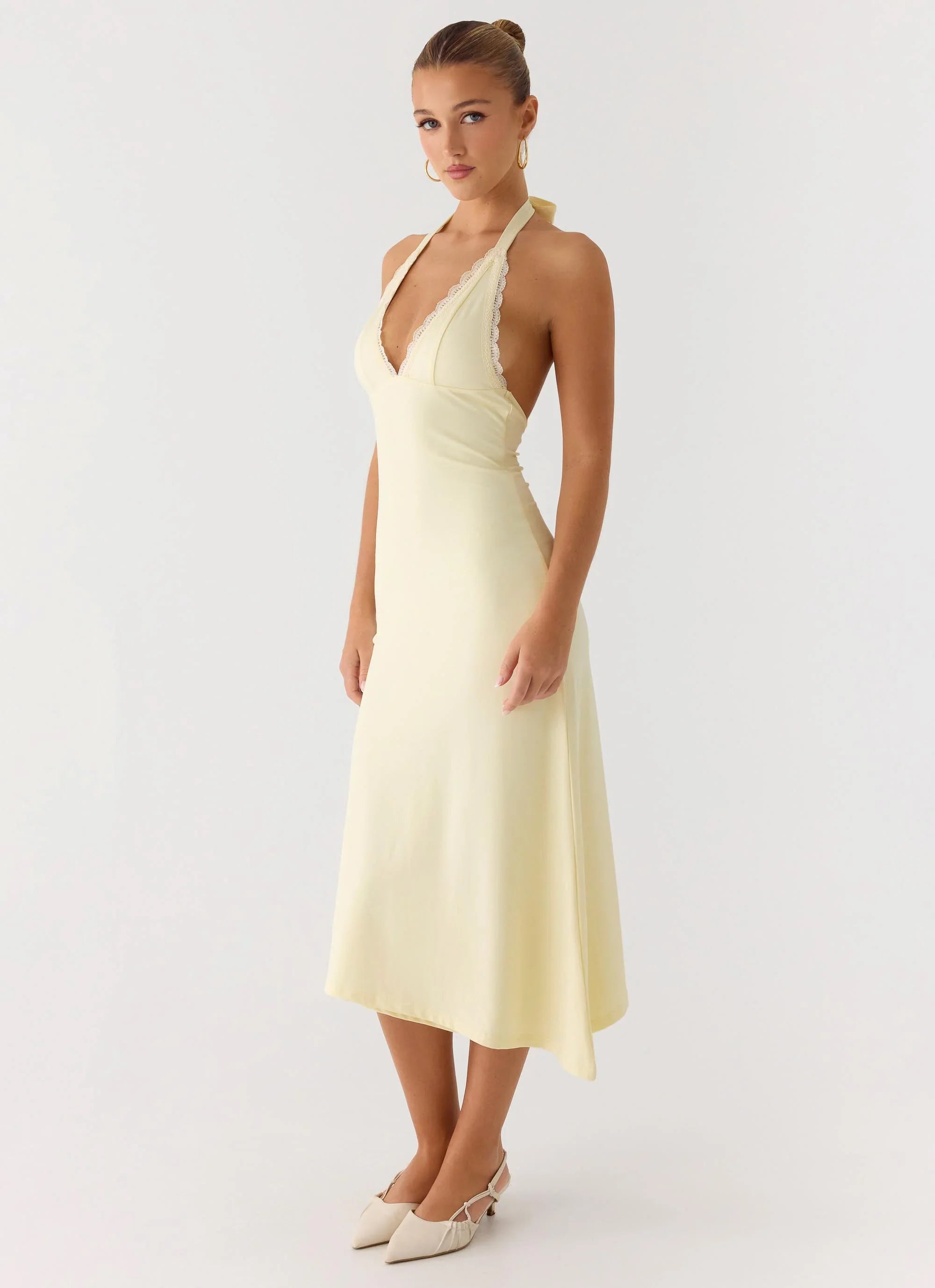 Illuminate Halter Midi Dress Butter Yellow
