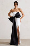 Sincerely White Bandeau Split Maxi Dress With Oversized Black Bow