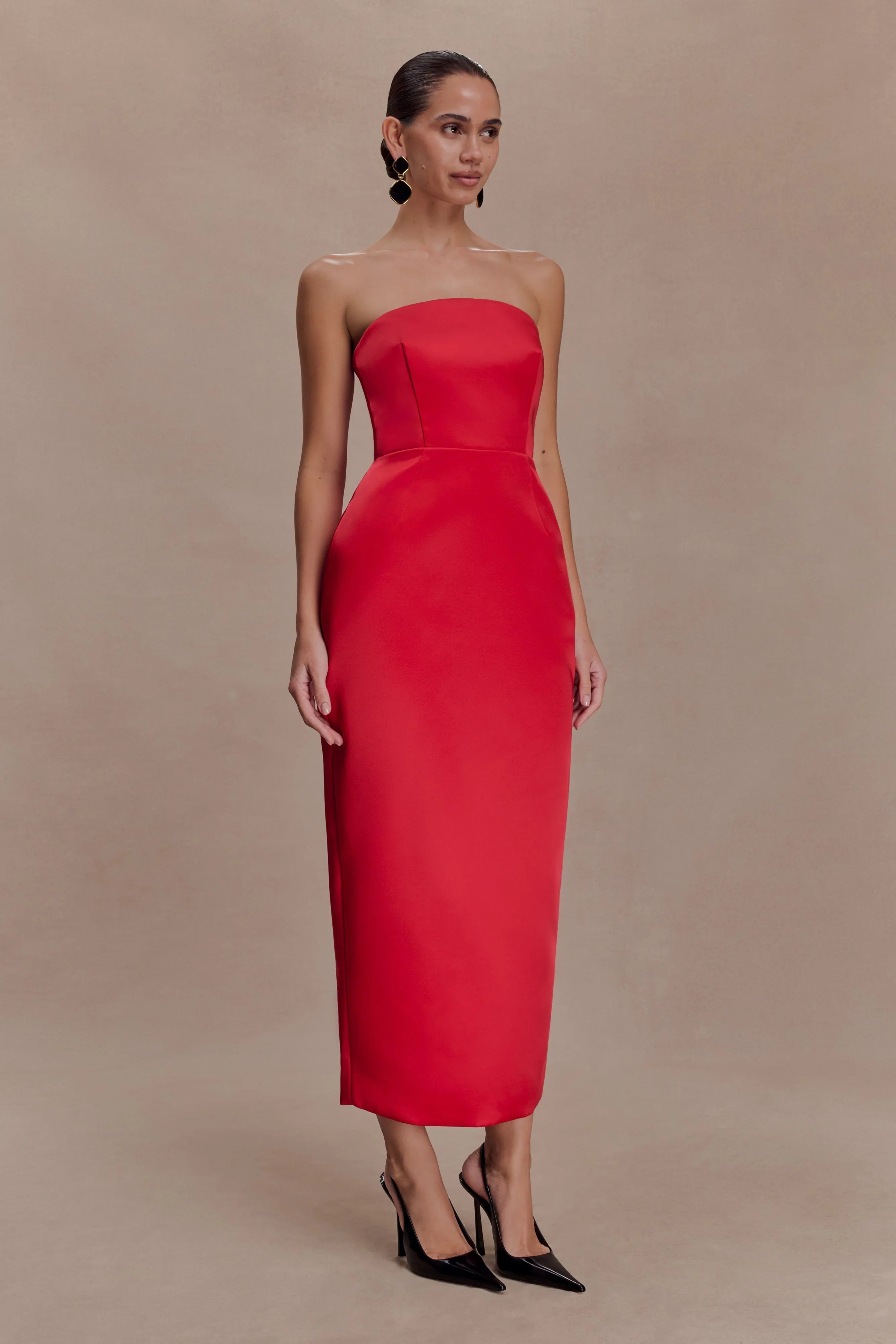 Ophelia Peplum Satin Maxi Dress Red