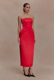 Ophelia Peplum Satin Maxi Dress Red