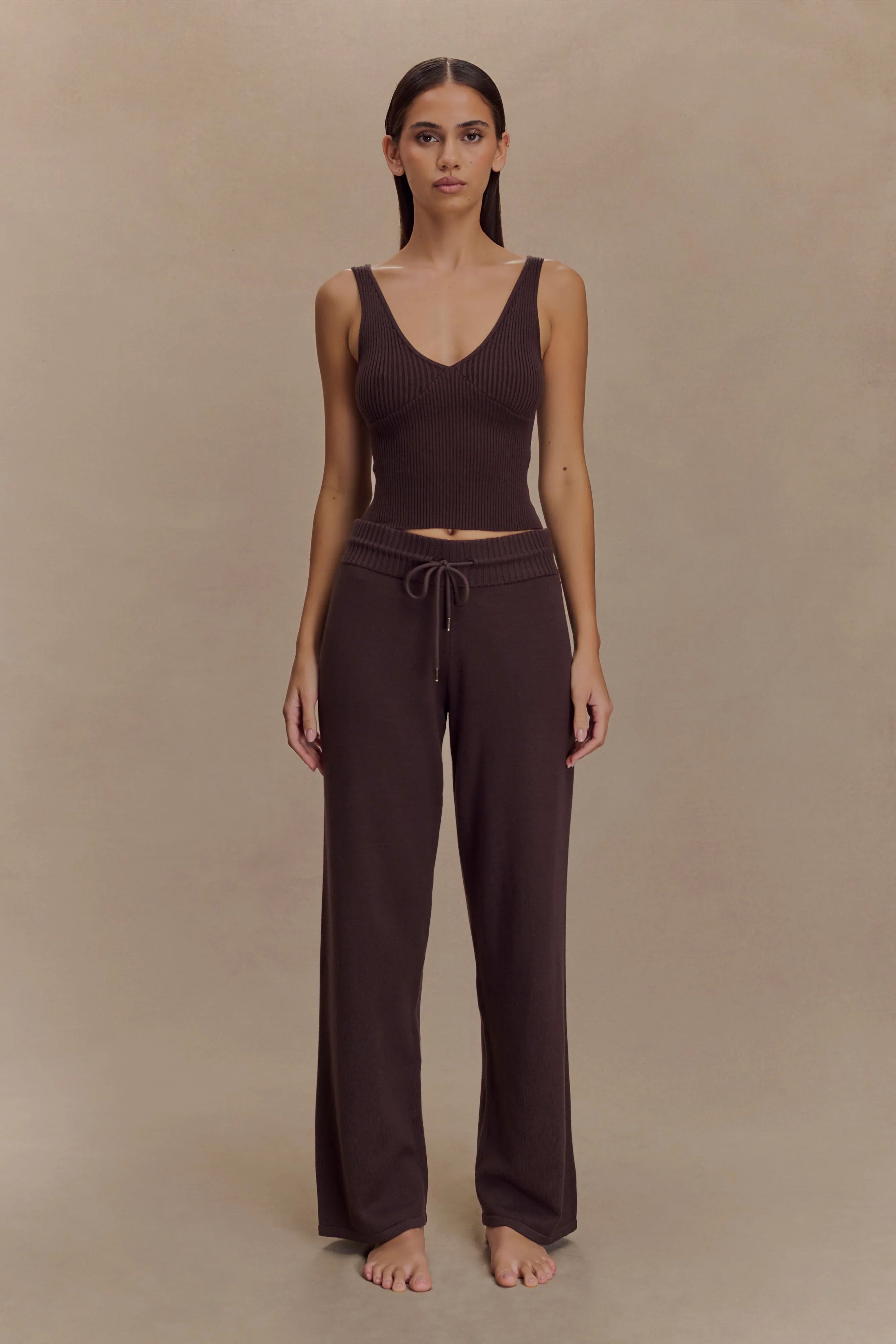 Natalya Ribbed Knit Cami Top Dark Chocolate
