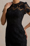 Clarissa Black Lace Short Sleeve Midi Dress