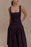 Natascha Drop Waist Cotton Midi Dress Chocolate
