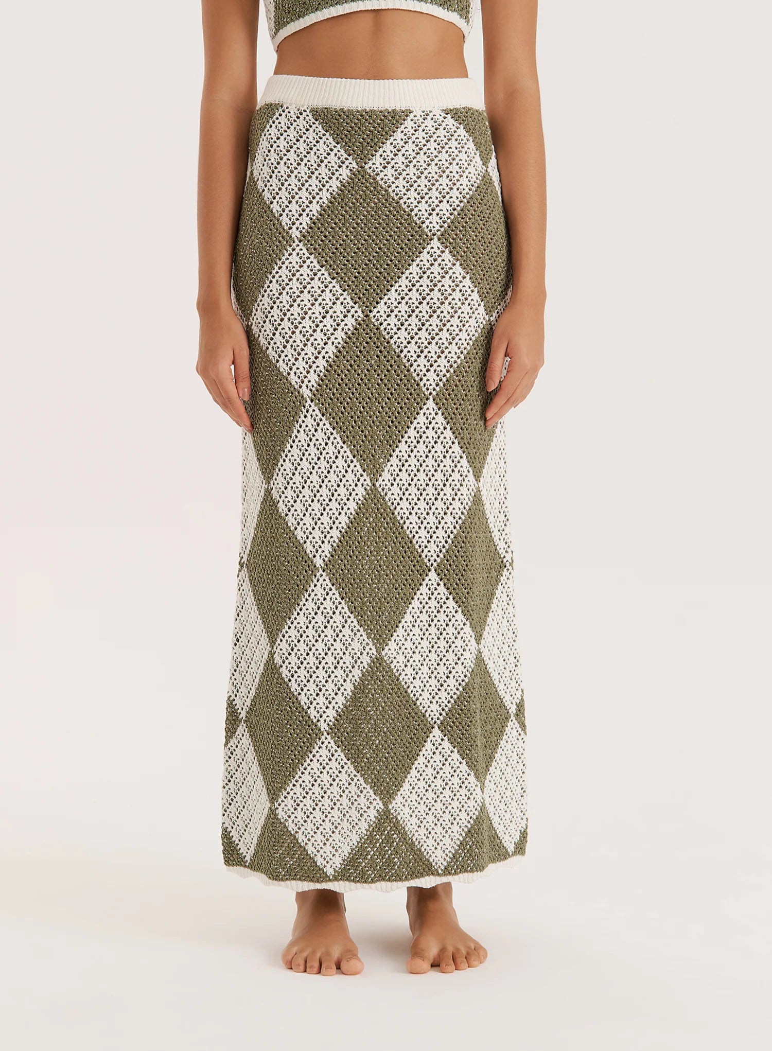 Green Crochet Knit Maxi Skirt