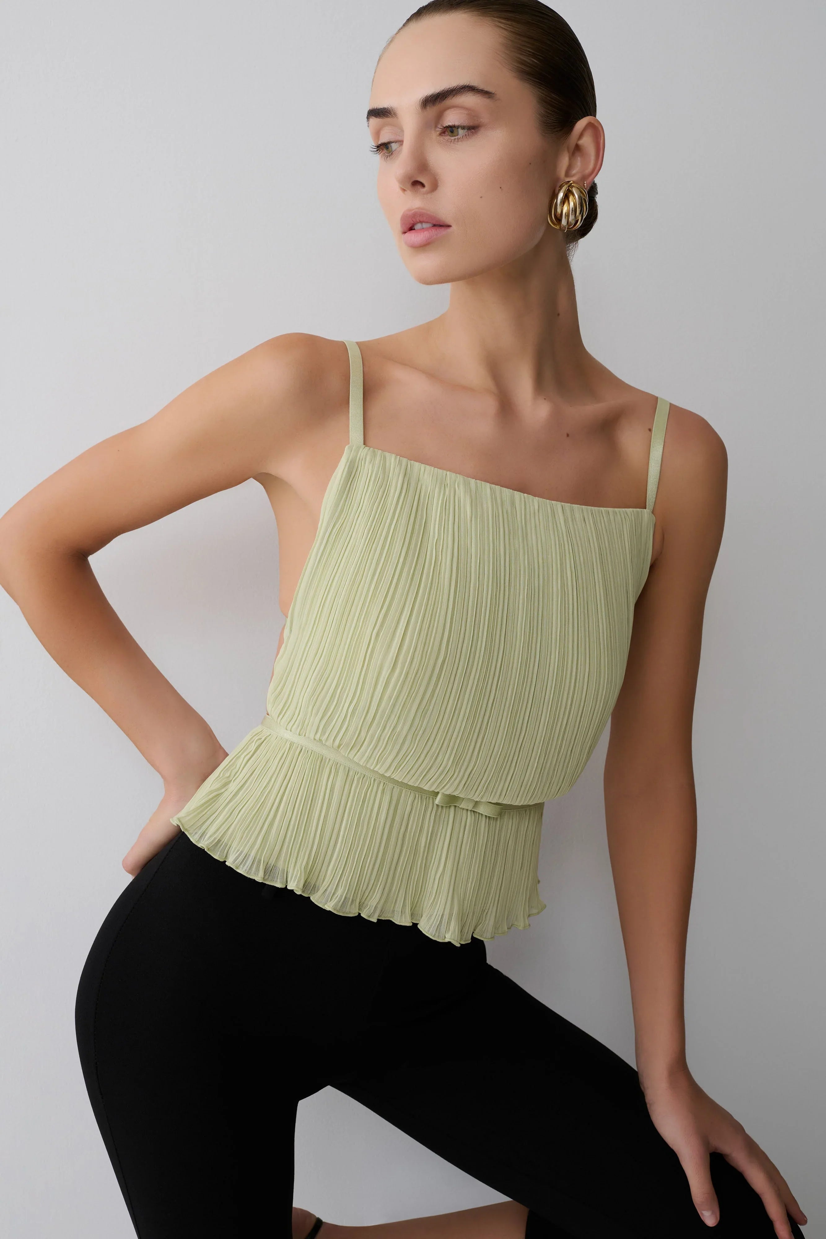 Lilou Pleated Sleeveless Top Sage