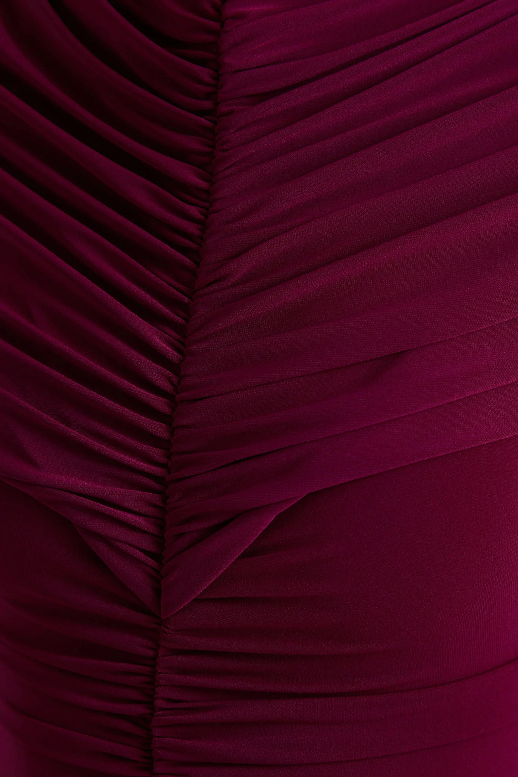 Azaria Burgundy High Neck Maxi Dress With Ruched Detailing